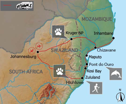 Carte voyage afrique du sud mozambique