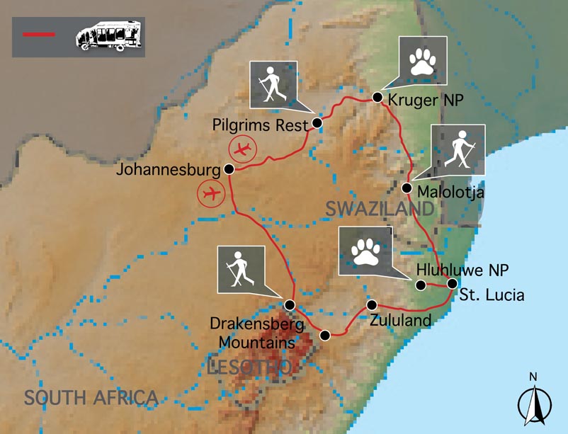 Carte voyage rando trek Afrique du Sud